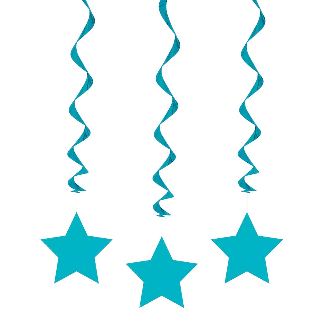 26 Hanging Teal Star Decorations 3ct